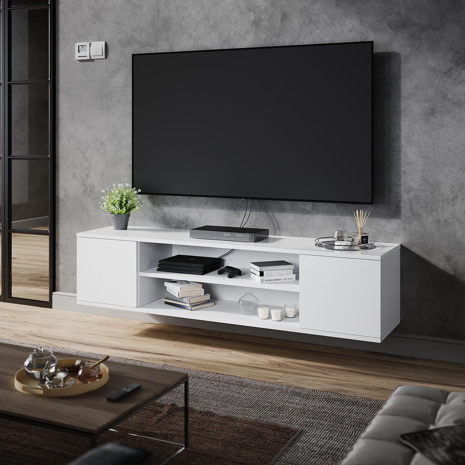 ELEGANT Hanging TV Stands Wall Mounted TV Cabinet Entertainment Media ...